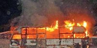  police van set ablaze by the protestors at Ambur 